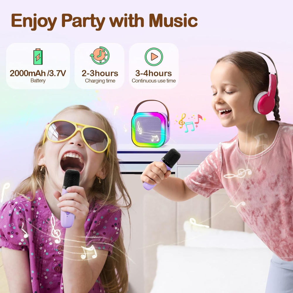 Set De Karaoke Portátil Para Niños Bluetooth Rgb 2mic K12