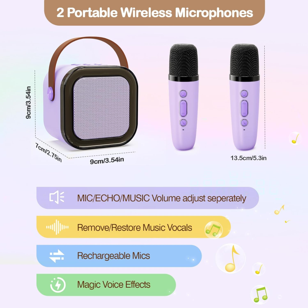 Set De Karaoke Portátil Para Niños Bluetooth Rgb 2mic K12