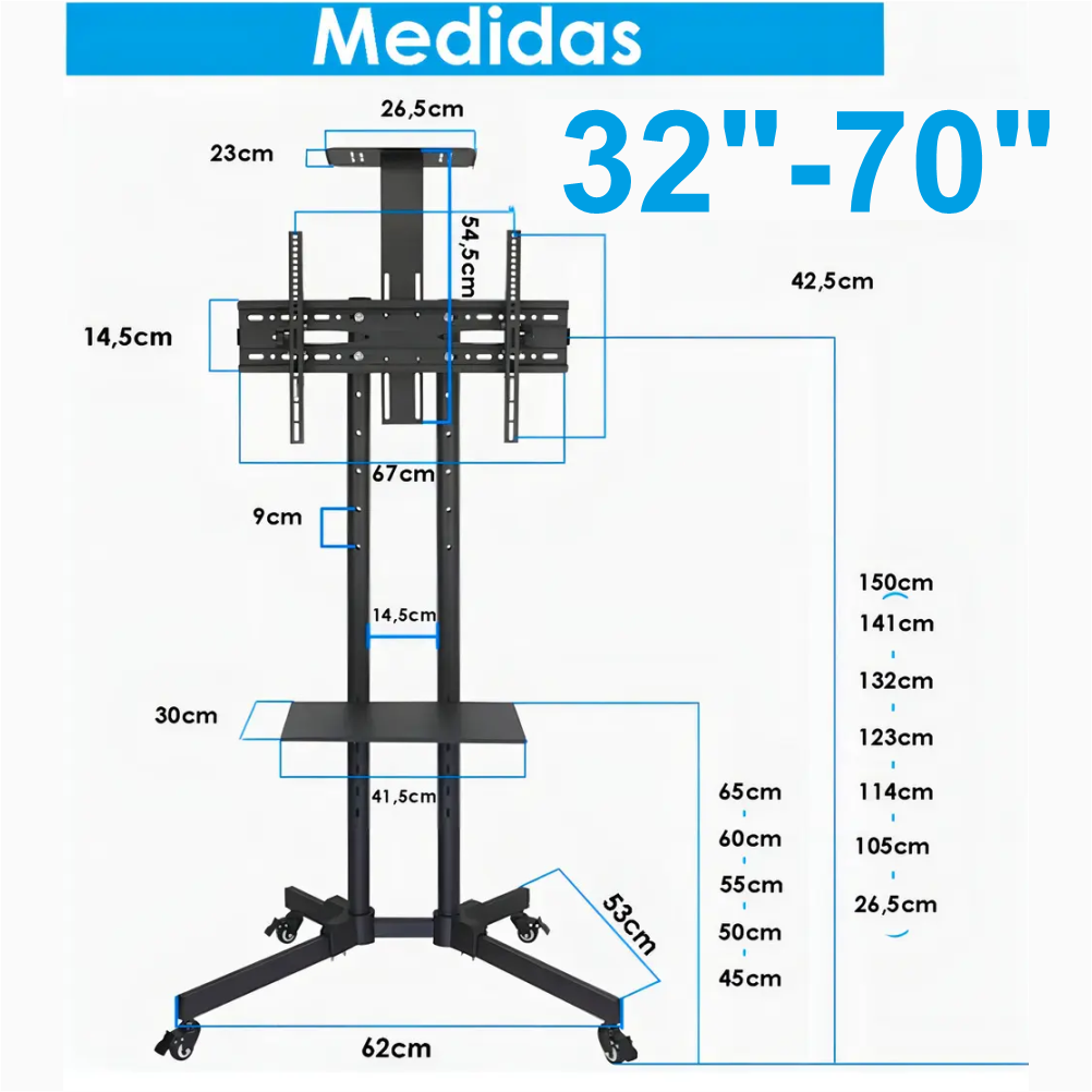 Soporte Tv Rodante Base Pedestal 32-70in Ajustable An-1500