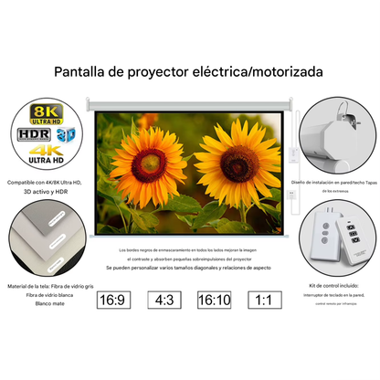 Telón Pantalla De Proyector Electrico 100 inch Control Remoto