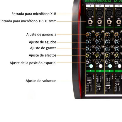 Consola Mixer Wvngr De 4 Canales Phantom Power 48v Bluetooth