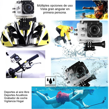 Cámara Deportiva Sumergible 30metros Sport Cam HD 1080p 12MP
