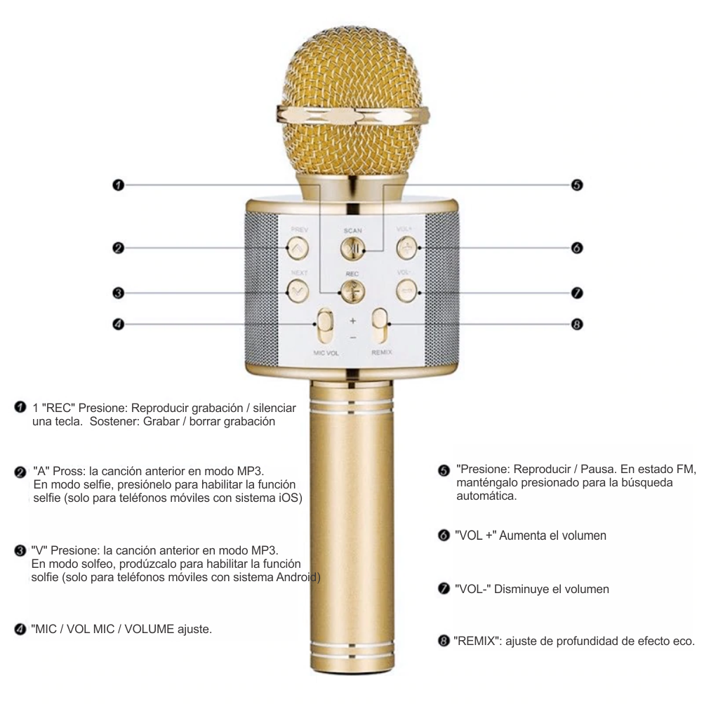 Microfono Inalambrico Karaoke Bluetooth con Altavoz - Biosnet