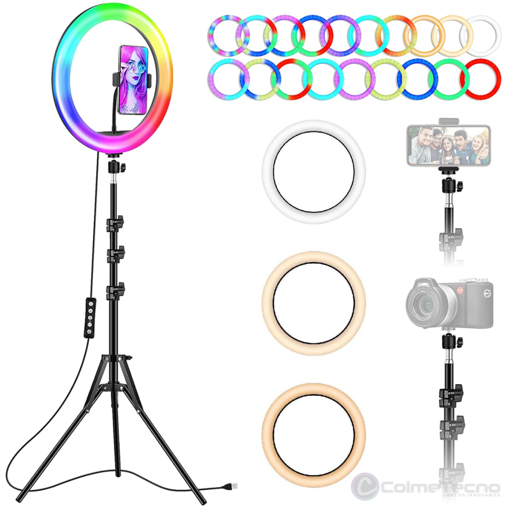 Aro luz LED 30cm - Para vídeo y fotografía, niveles de luz, USB | BN2295
