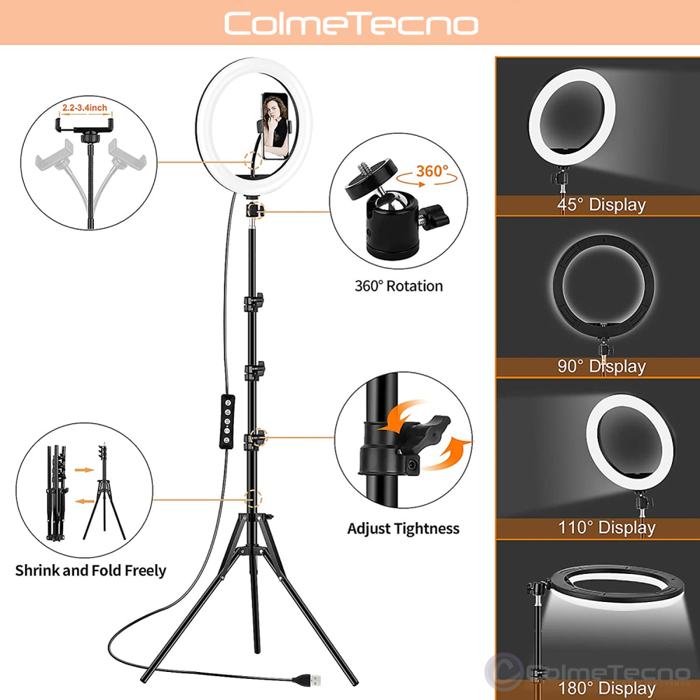 Aro De Luz LED Regulable 30cm Para Movil, Cámaras + Tripode - RGB