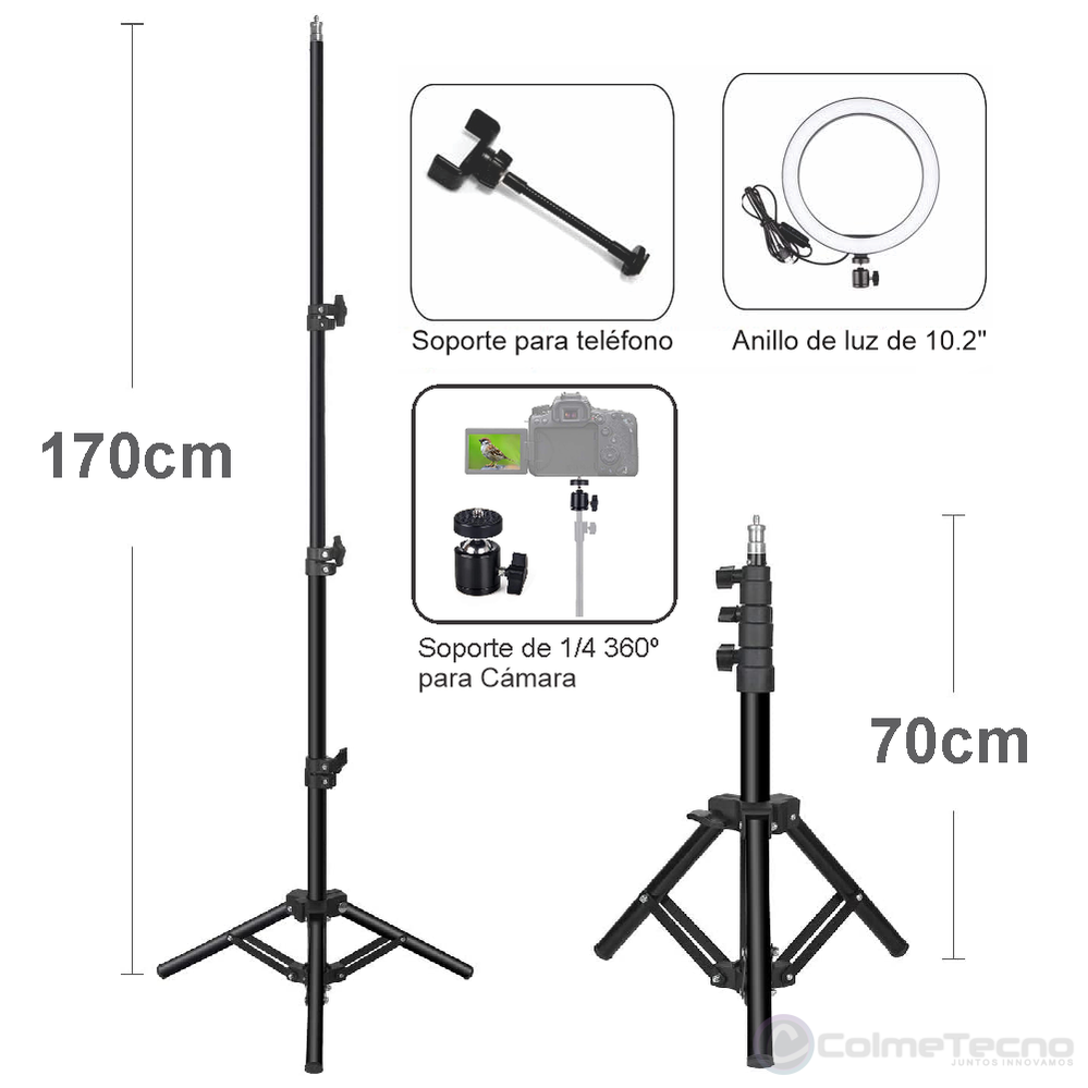 Aro De Luz Led Regulable 26cm RGB Móvil, Cámaras + Trípode