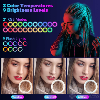 Aro De Luz Led Regulable 26cm RGB Móvil, Cámaras + Trípode