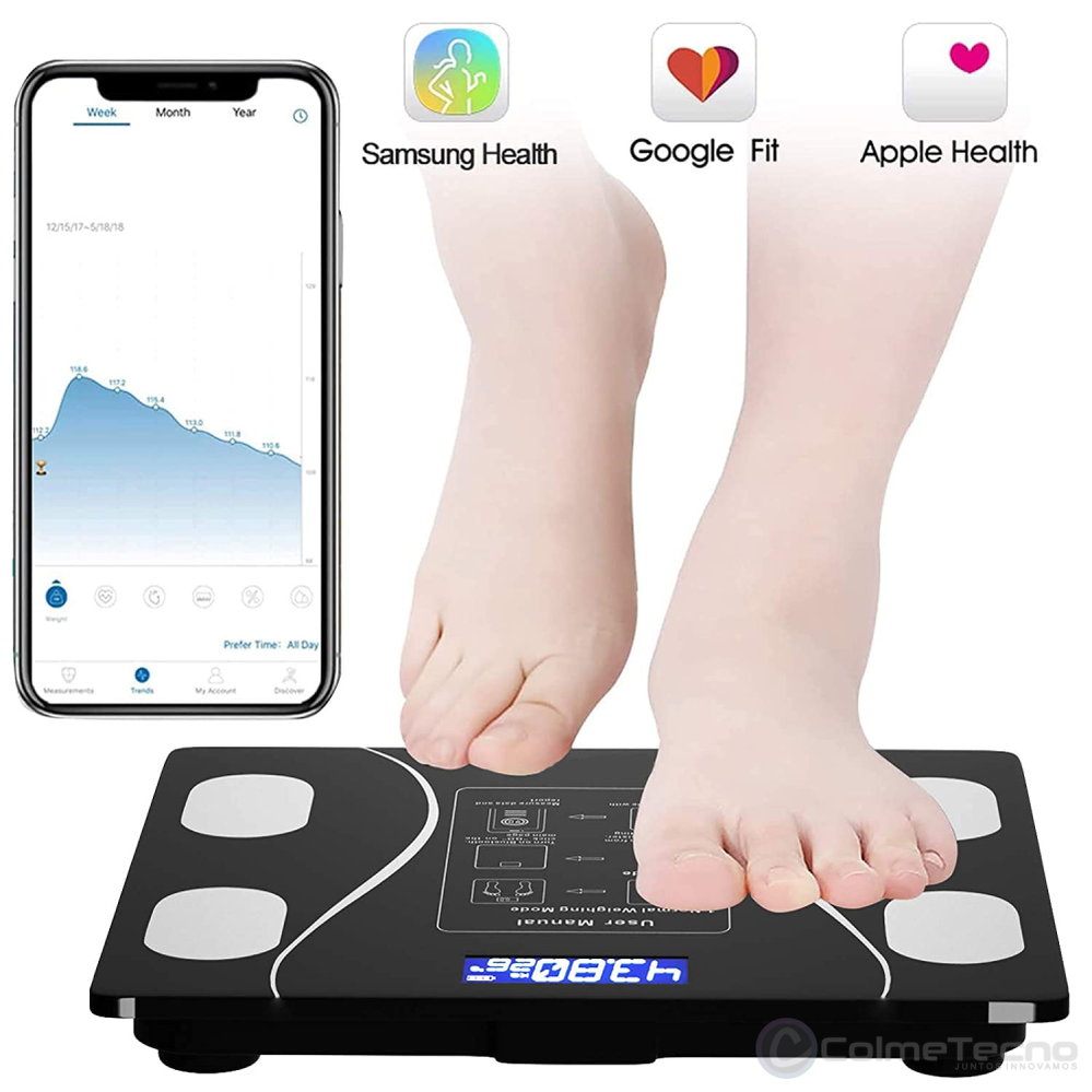 Báscula inteligente Bluetooth, monitor digital de peso y grasa corporal,  analizador de composición corporal de 11 categorías en profundidad con