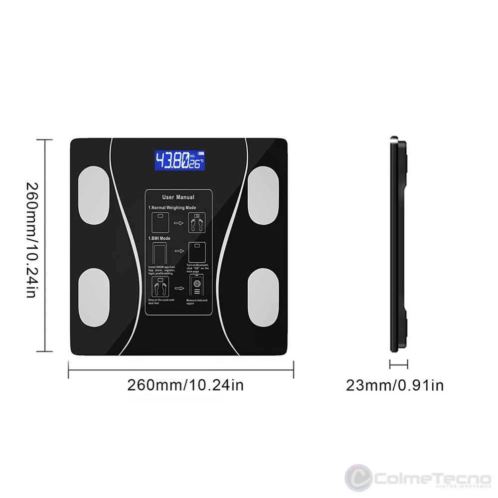 Bascula Pesa Balanza Inteligente Bluetooth Grasa Corporal LCD