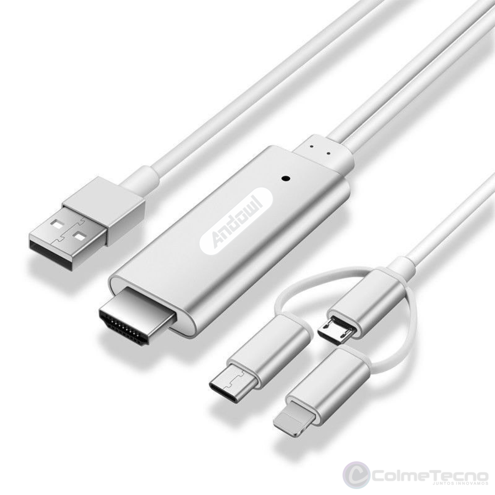  Cable adaptador HDMI 3 en 1, cable HDMI a teléfono, cable de  proyección de teléfono a TV, tipo C, micro USB/iOS a proyector de TV, cable  de 6.6 pies 1080P MHL