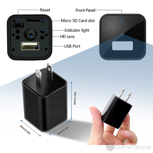 Camara de Seguridad Adaptador Espia Wifi 1080P HD Cargador USB