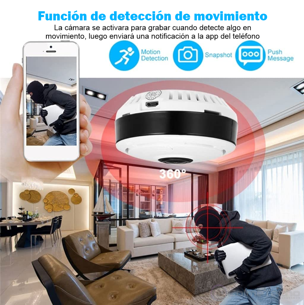 V380 Cámara de bombilla, cámara de seguridad con reflector WiFi, lámpara de  cámara de vigilancia panorámica de 360 grados con ojo de pez/detección de