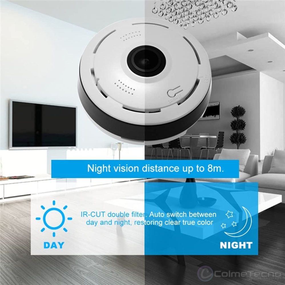  Cámara panorámica de 360 grados WiFi cámara IP interior ojo de  pez cámara infrarroja con visión nocturna audio bidireccional para niños y  mascotas, sistema de cámara de seguridad para el hogar