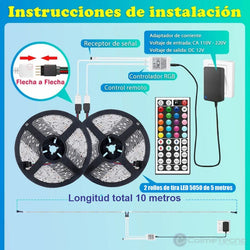 Cinta De Luz LED RGB 10Mt Control Remoto Adaptador 12V