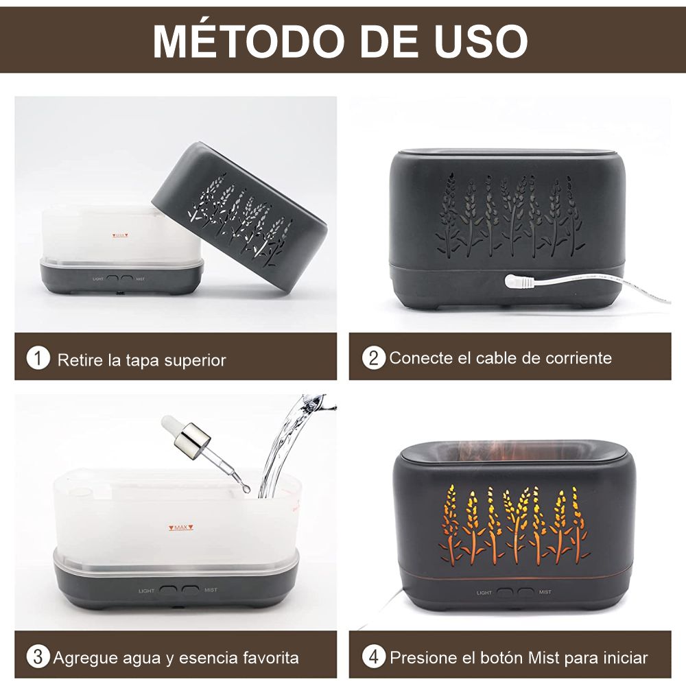 Difusor De Aromas Humidificador Luz Led Efecto Fuego 200ml