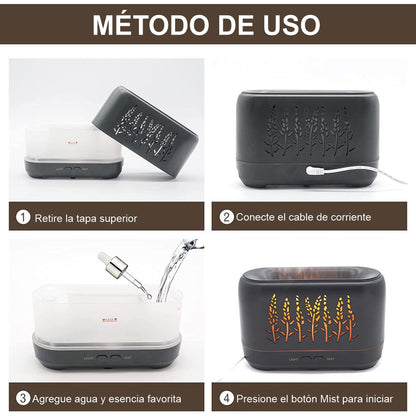 Difusor De Aromas Humidificador Luz Led Efecto Fuego 200ml