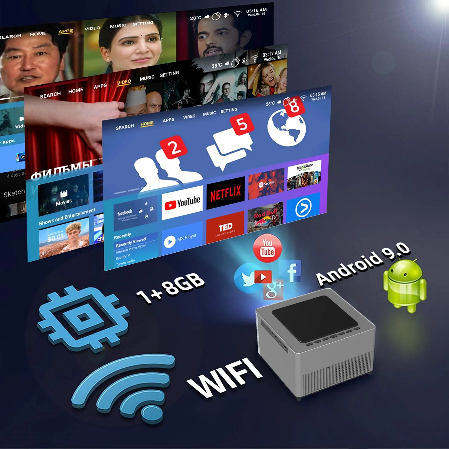 Proyectores Portátil Profesional Android Wifi Bluetooth 4k