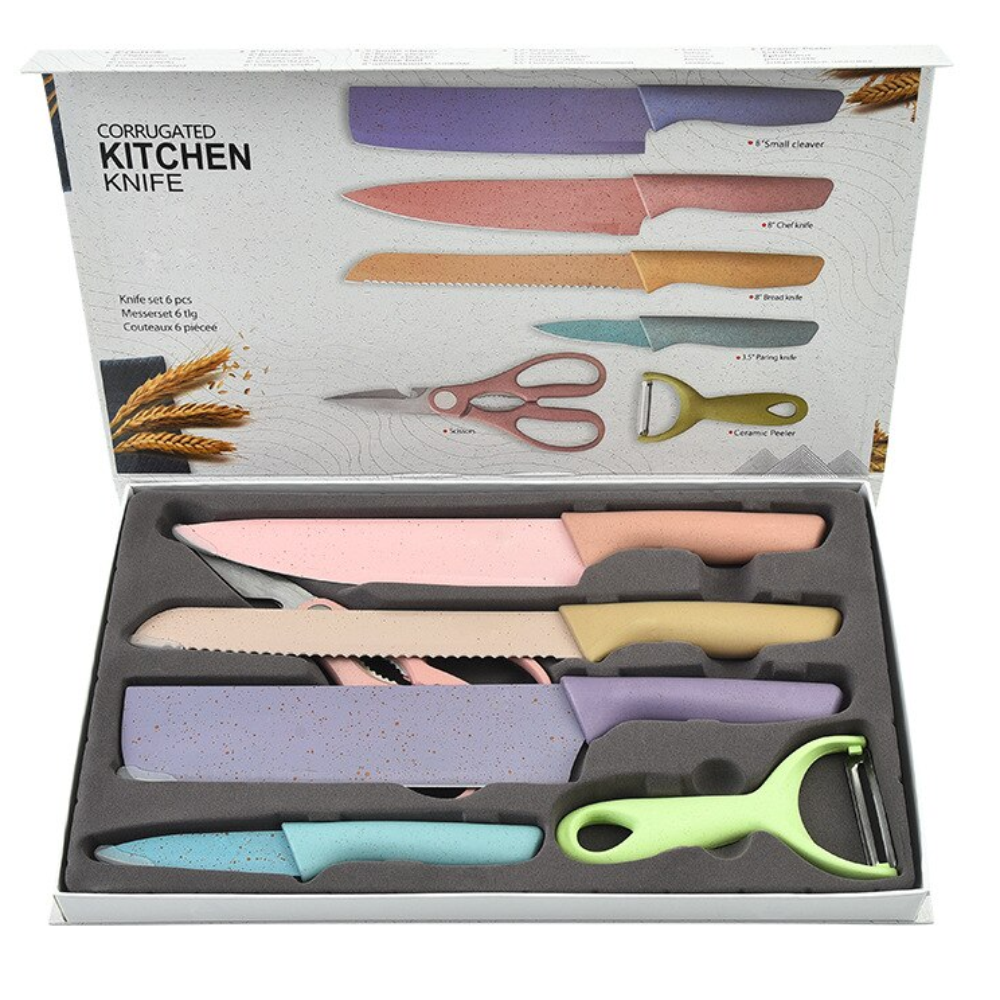 Set de Cuchillos de Cocina 6 piezas Acero Inoxidable de Colores