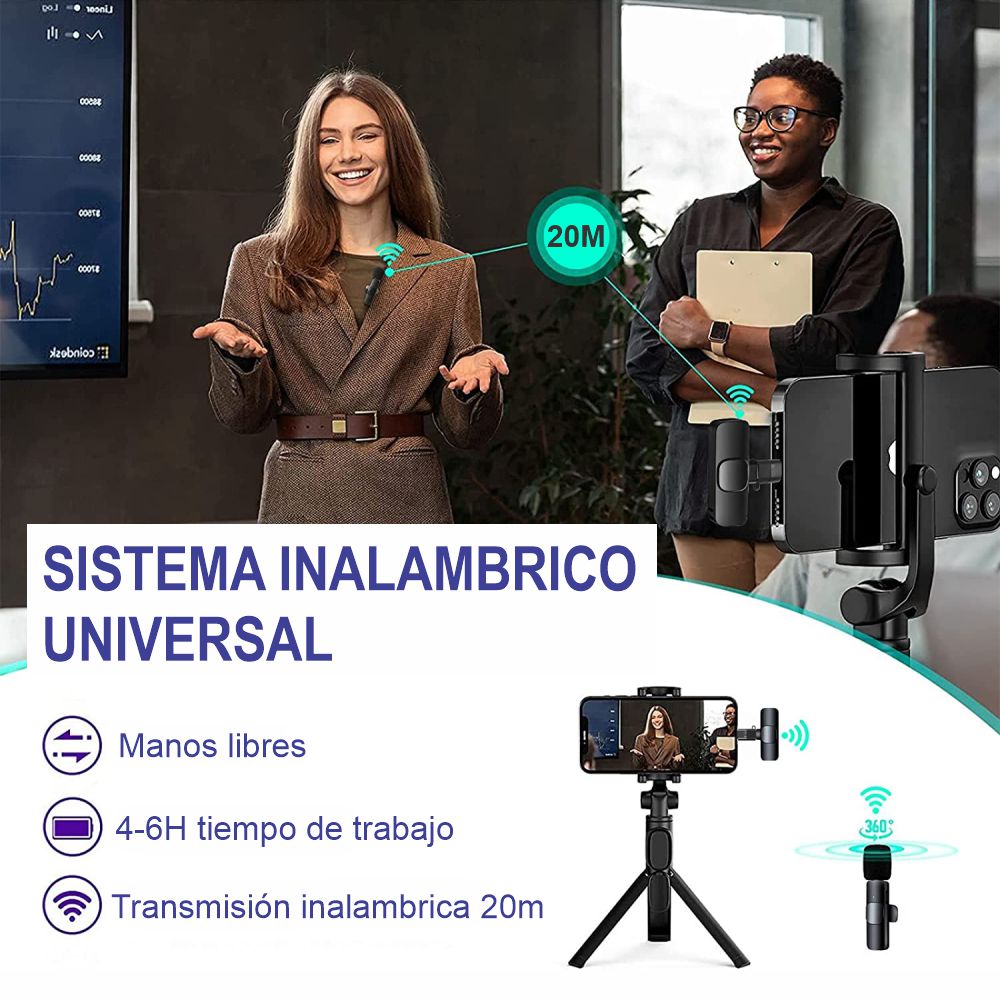 Micrófono De Solapa Inalámbrico Doble para Smartphone Tipo C - F3