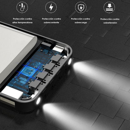 1Hora Power Bank Batería Portátil 10.000mah 4 Cables GAR148