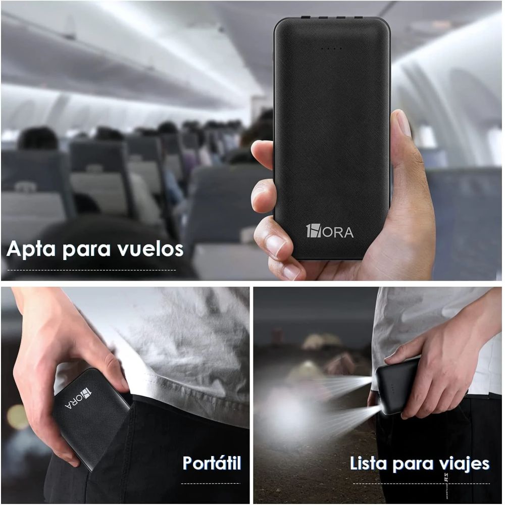 1Hora Power Bank Batería Portátil 10.000mah 4 Cables GAR148