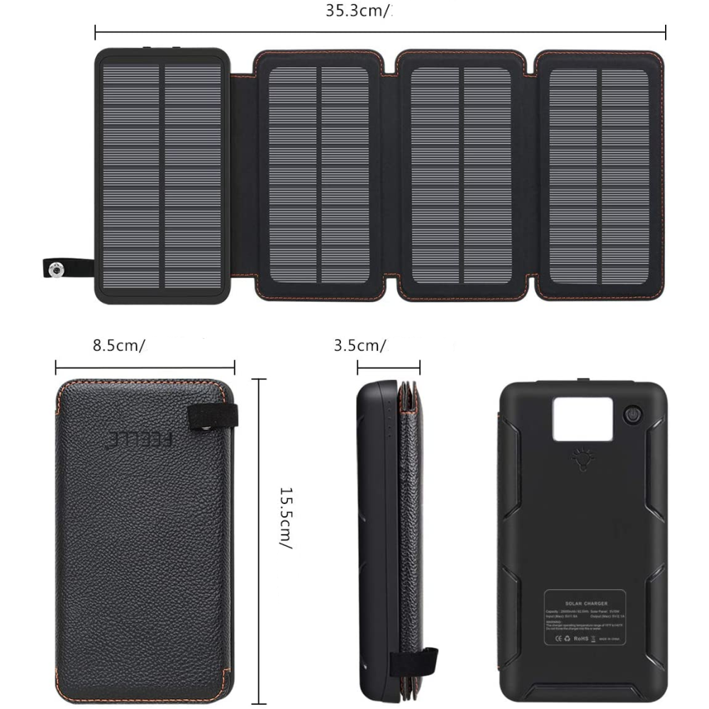 Power Bank Solar Cargador De Batería Portátil 20000mah 2 USB