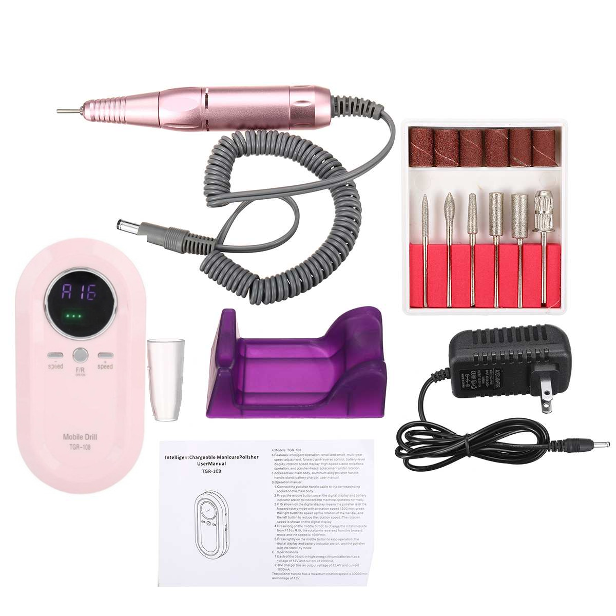 Pulidor De Uñas Portátil Kit Profesional Nail Drill TGR-108