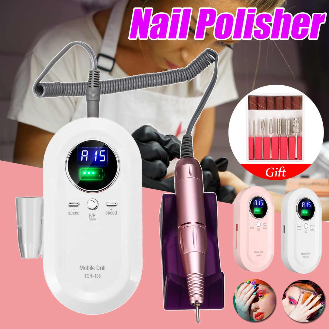 Pulidor De Uñas Portátil Kit Profesional Nail Drill TGR-108