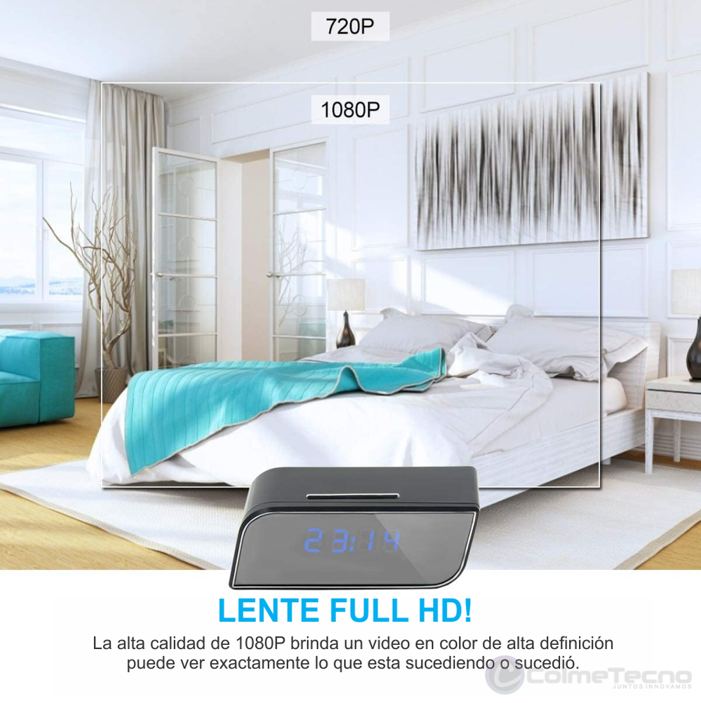 Reloj Despertador con Cámara Espía Wifi 1080P Full HD Infrarroja
