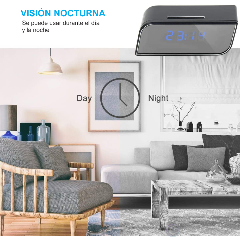 Reloj Despertador con Cámara Espía Wifi 1080P Full HD Infrarroja