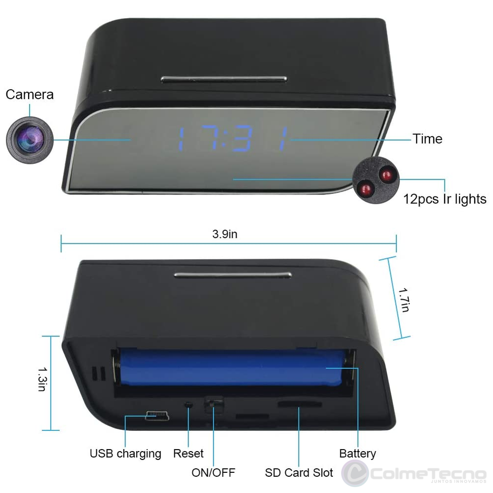 Reloj Despertador con Cámara Espía Wifi 1080P Full HD Infrarroja