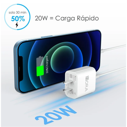 1Hora Turbo Cargador Pd 20w 3a Carga Rápida Tipo C a Tipo C