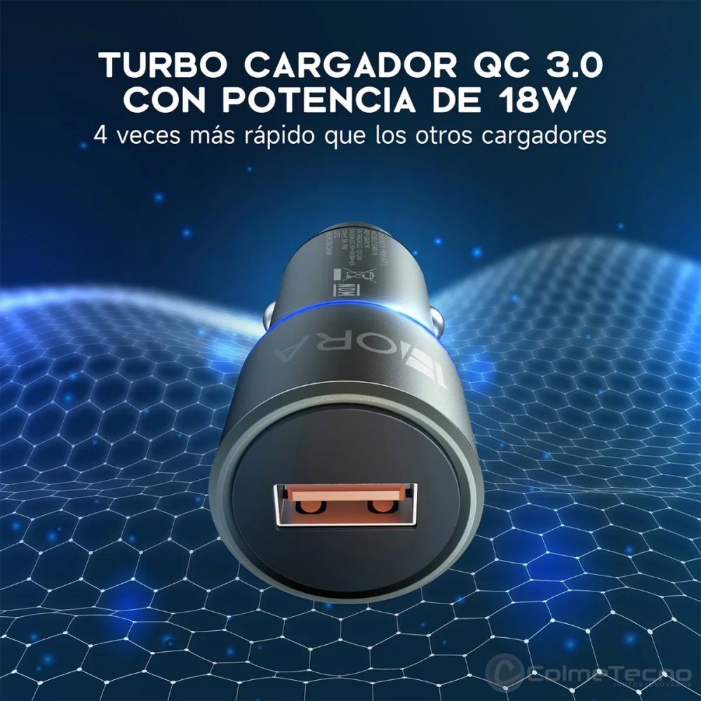 Cargador Auto y Cable Tipo C 3A Turbo 1 Hora