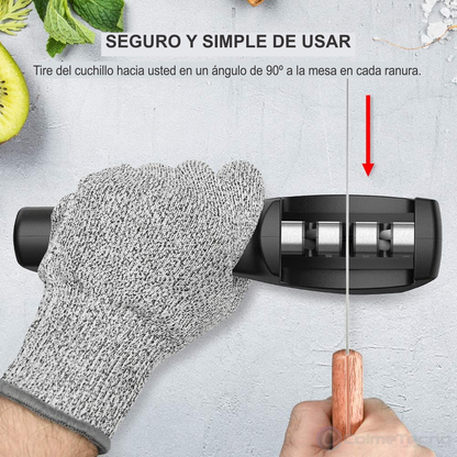 Afilador de Cuchillos De Cocina Acero y Cerámica 3 Etapas