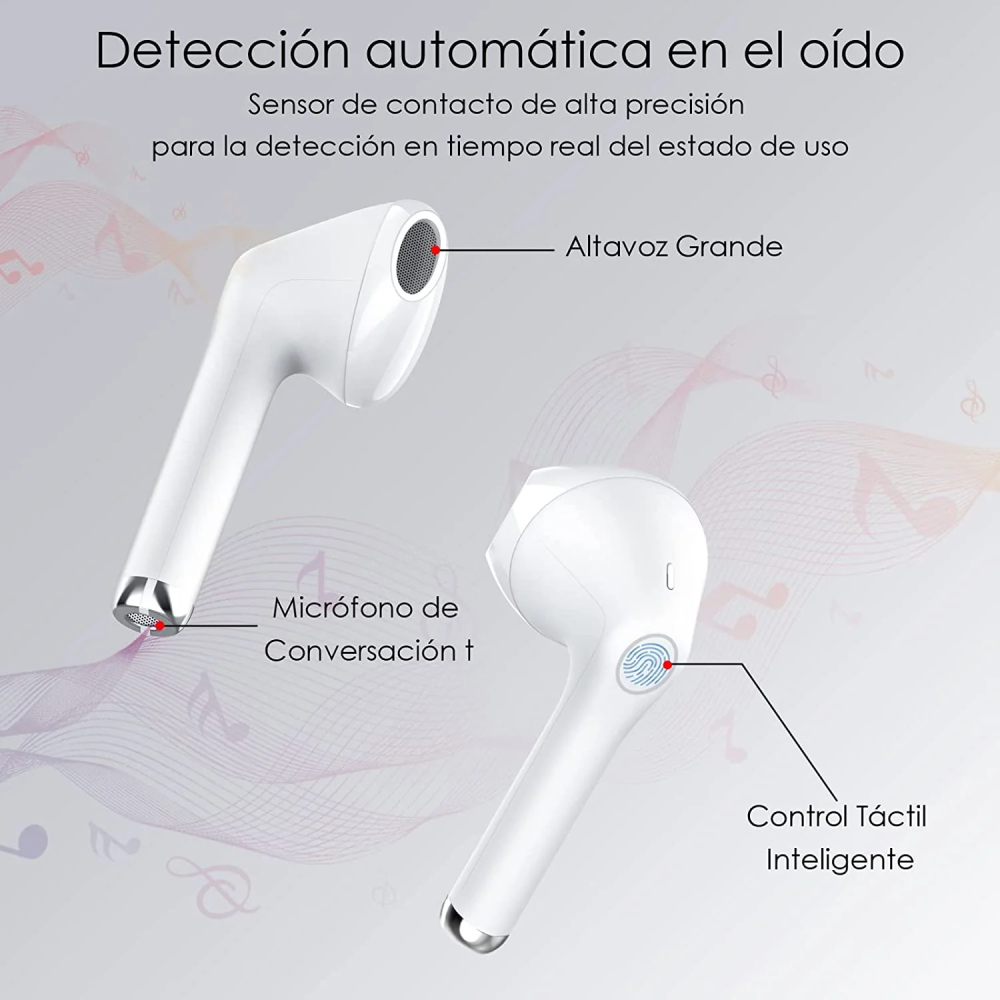 Audífonos Inalámbricos, Audífonos Bluetooth con Microfono Deep Bass Auriculares  Bluetooth Con Tipo C Cable 1Hora Aut201 In-ear Earbuds