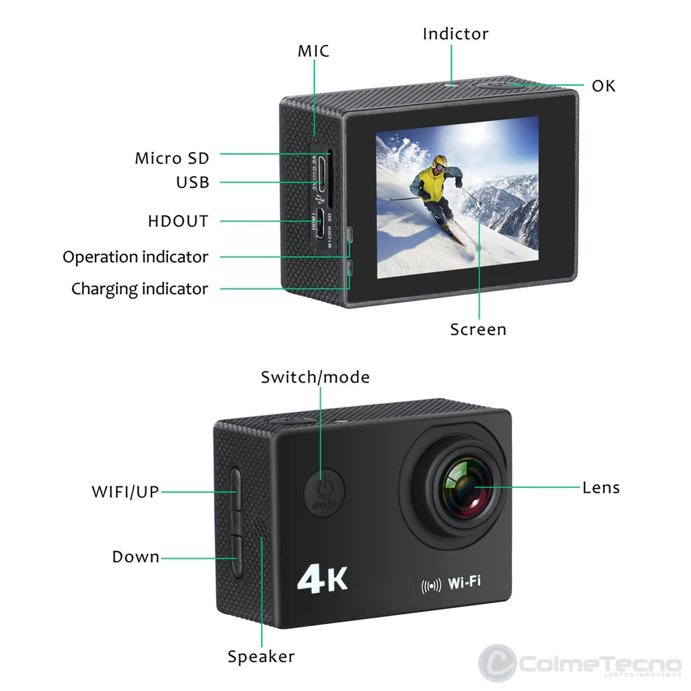 Cámara de Acción Deportiva Wifi Full HD 4k Sport Cam Webcam