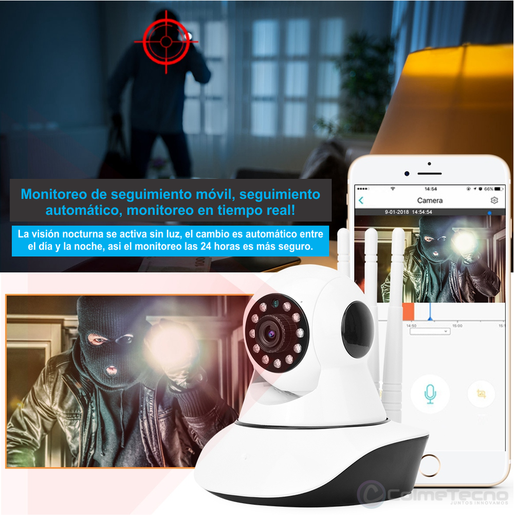 Camara IP Robotica Seguridad 3 Antenas 1080p WIFI Vision Nocturna | Oechsle